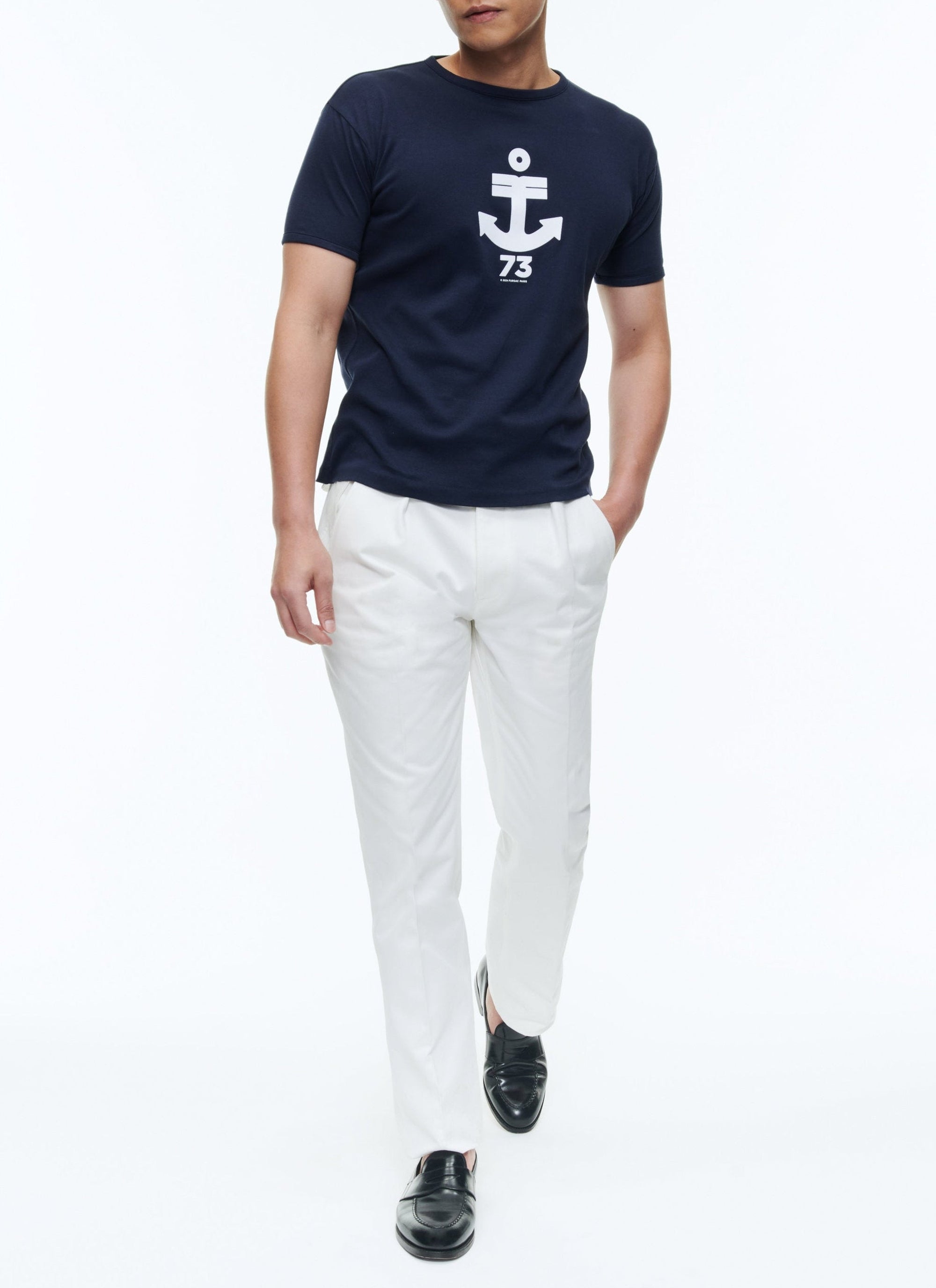 T-shirt imprimé à col rond - Marine