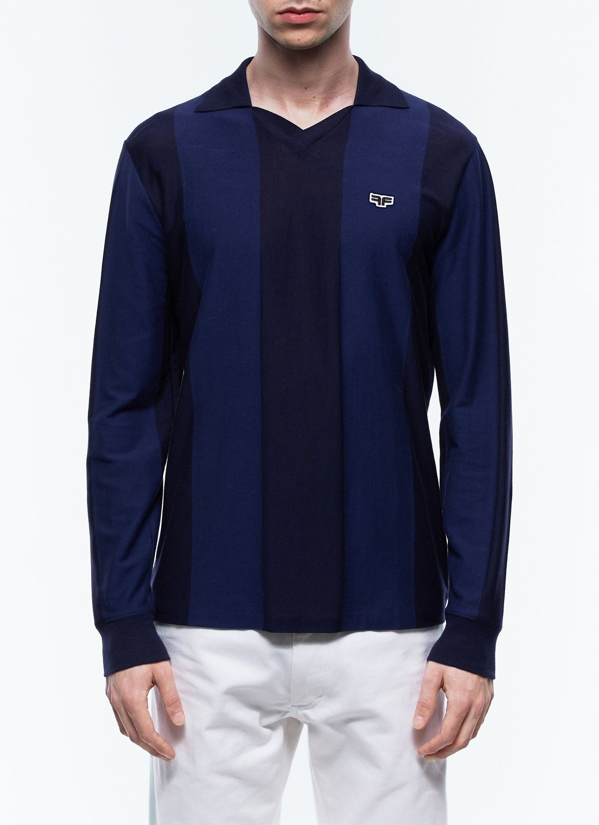 Pull à rayures avec logo en maille - Marine