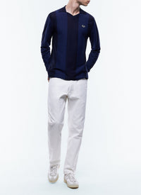 Pull à rayures avec logo en maille - Marine