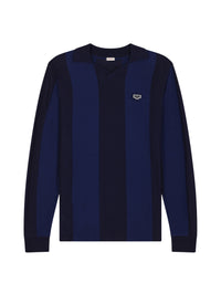 Pull à rayures avec logo en maille - Marine