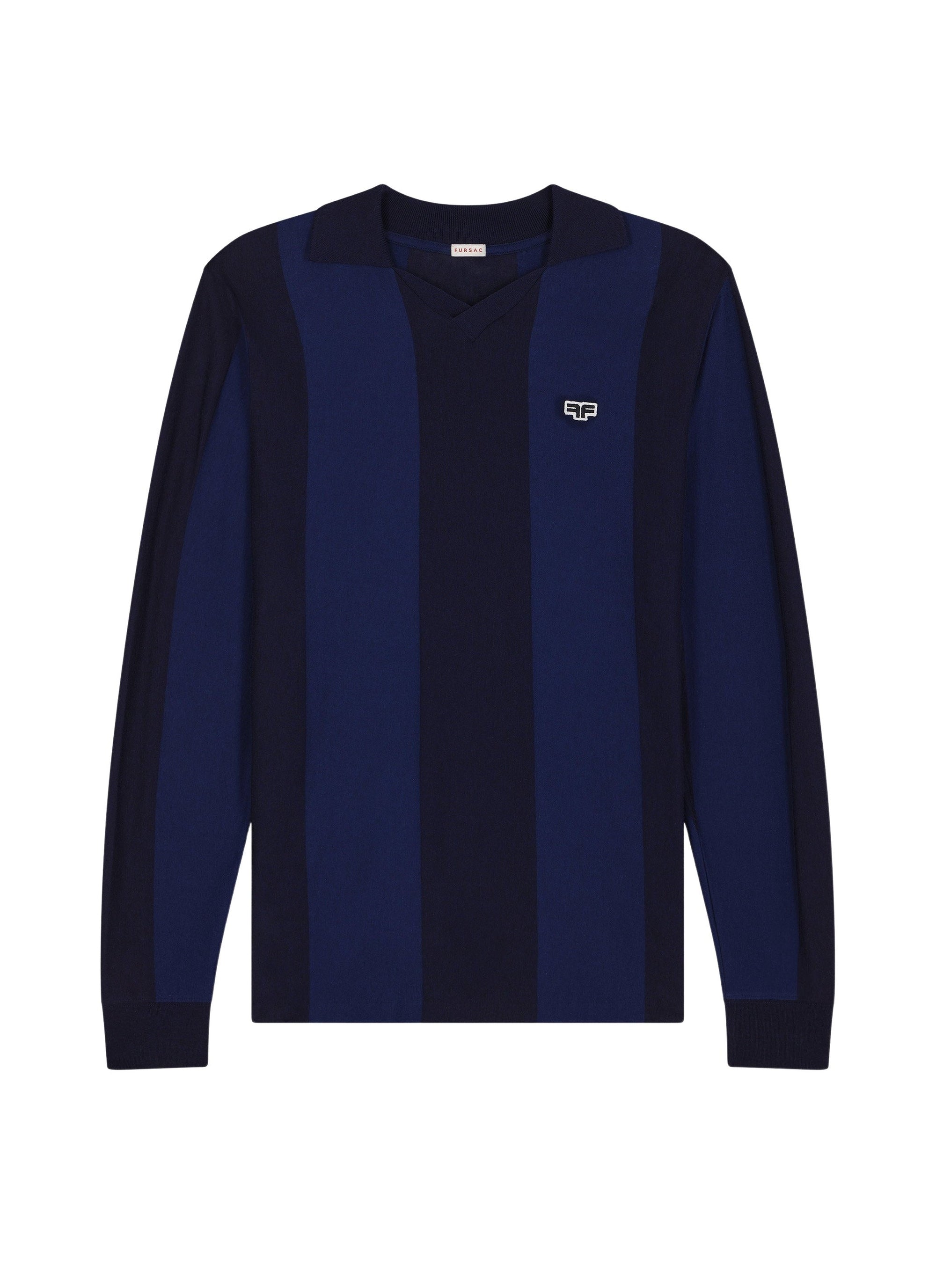 Pull à rayures avec logo en maille - Marine