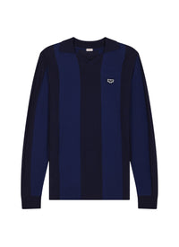 Sweatshirt à rayures avec logo en maille - Marine