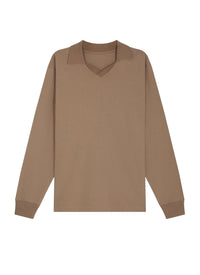 Long-sleeved V-neck polo shirt - Taupe