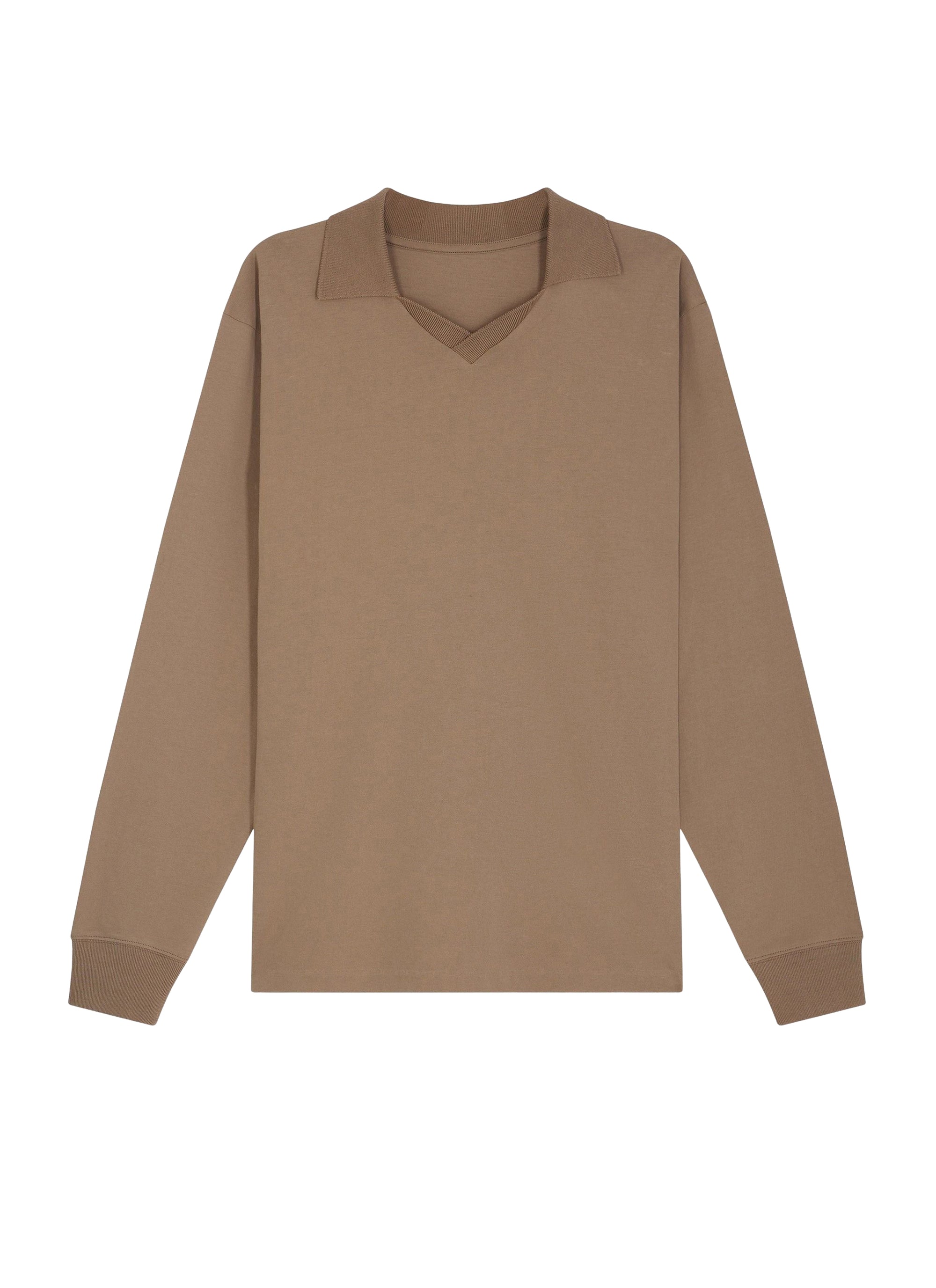 Long-sleeved V-neck polo shirt - Taupe