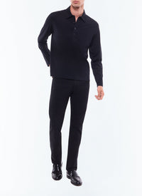 Pull boutonné à manches longues - Noir