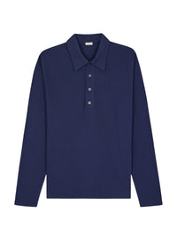Pull boutonné à manches longues en coton - Marine