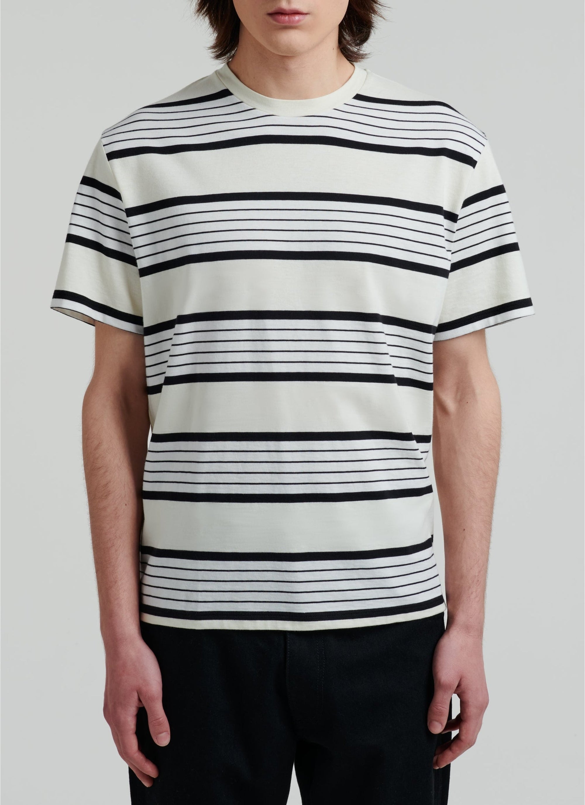 T-shirt à rayures asymétriques - Ecru