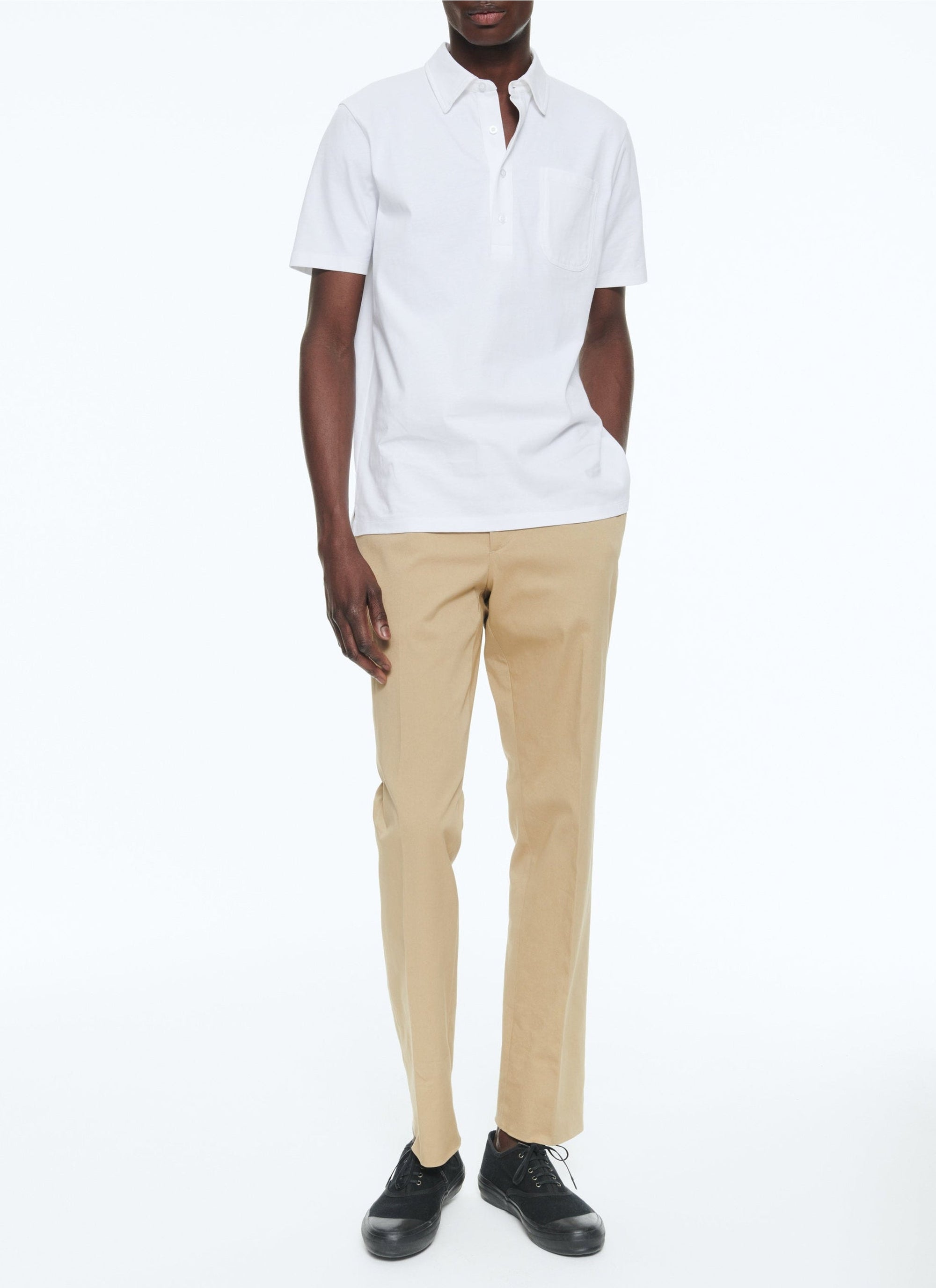 Polo boutonné à poche - Blanc