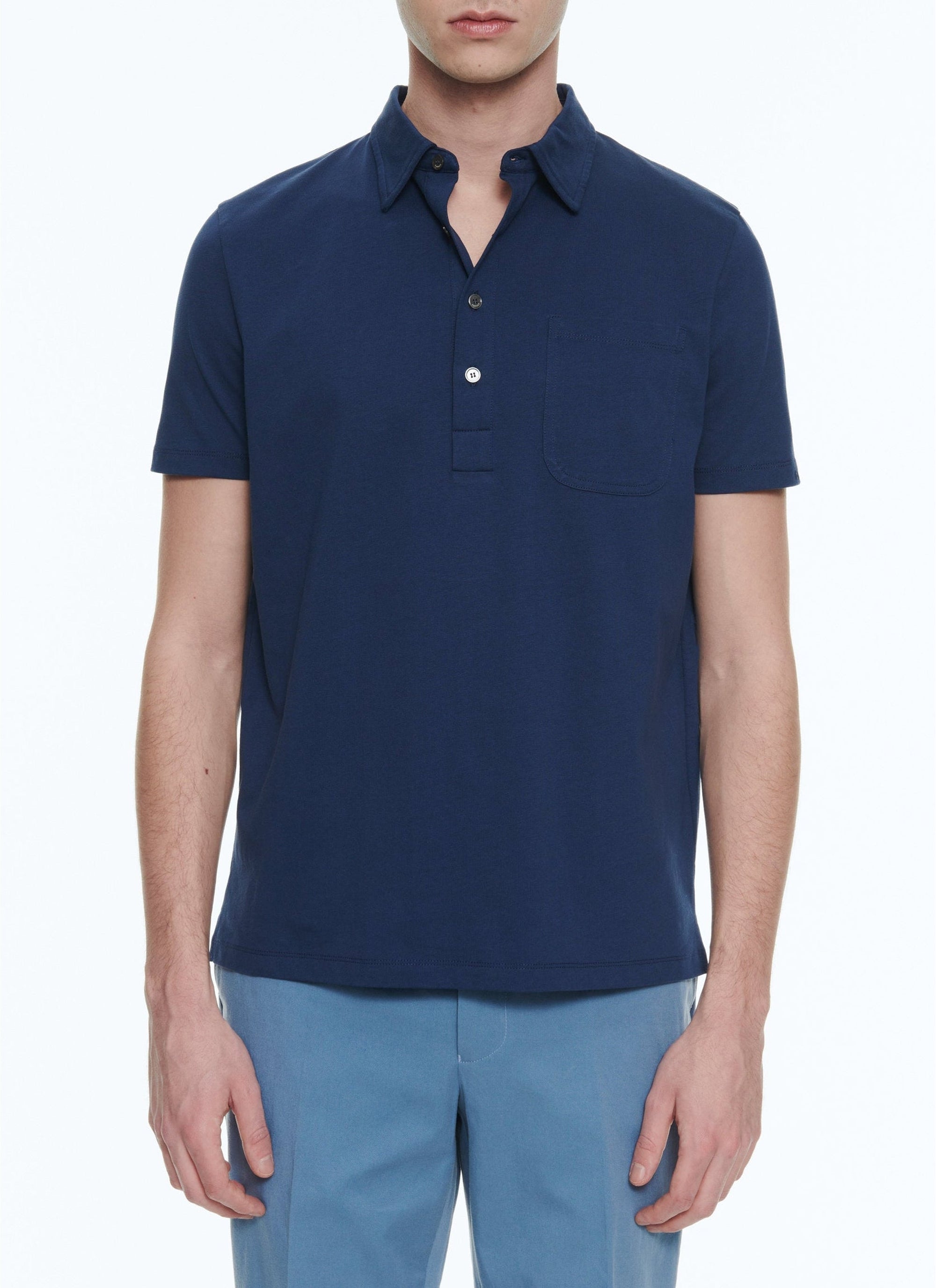 Polo boutonné à poche - Marine