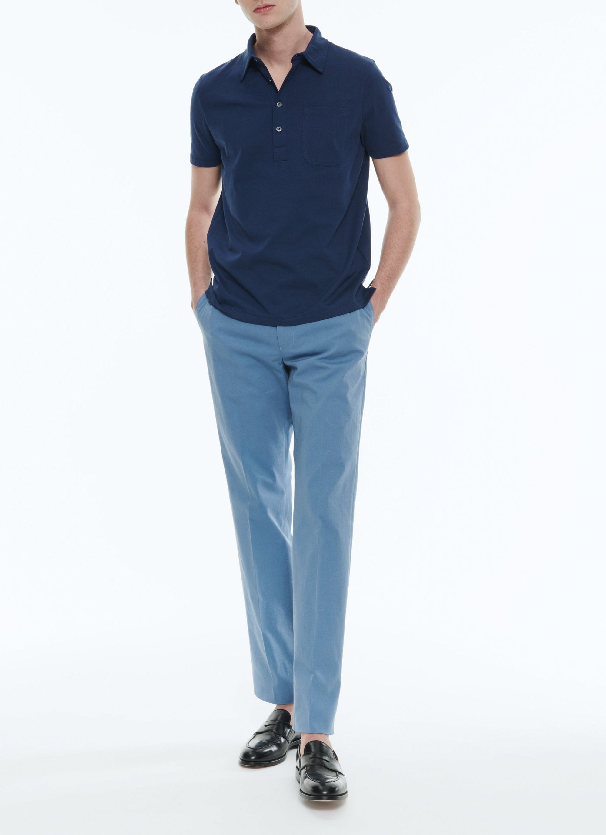 Polo boutonné à poche - Marine