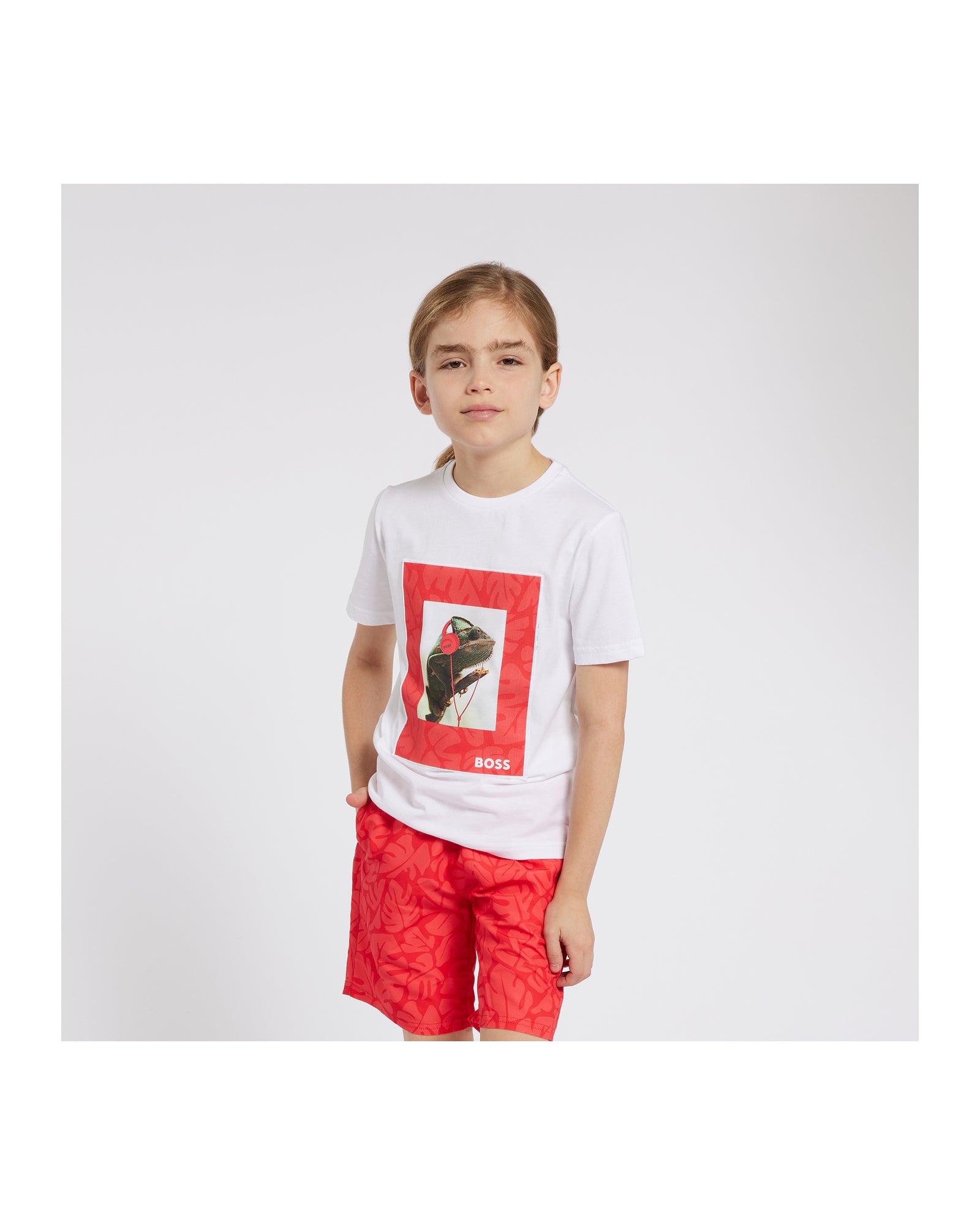 Short de bain en imprimé - Rouge Vif