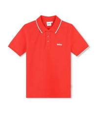 Cotton short-sleeved polo shirt - Bright red