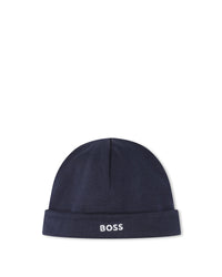 Bonnet de naissance à broderie - Bleu Cargo