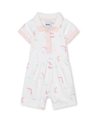 Combi-short à fermeture pressionnée en coton - Blanc & Rose