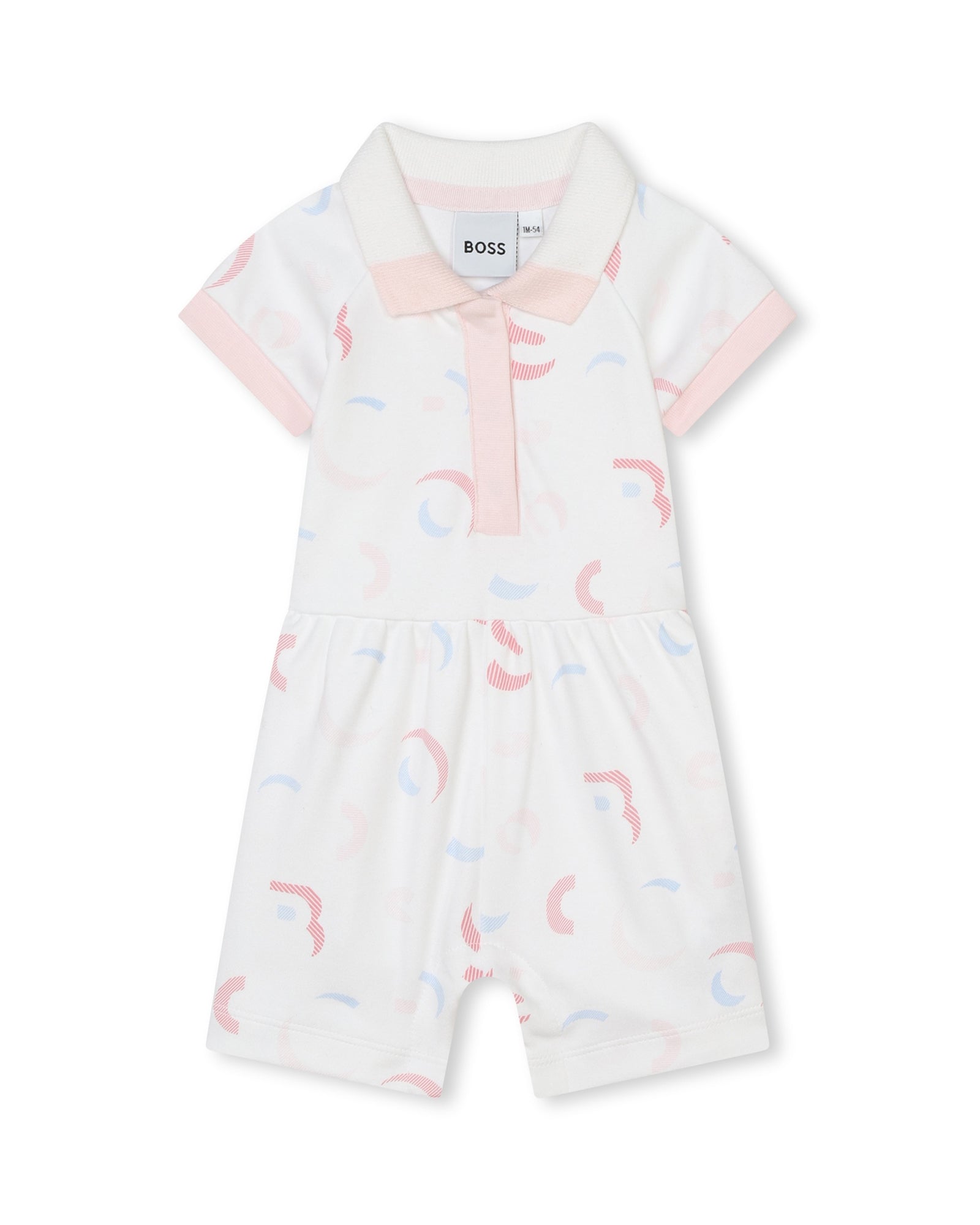 Combi-short à fermeture pressionnée en coton - Blanc & Rose