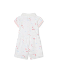 Combi-short à fermeture pressionnée en coton - Blanc & Rose