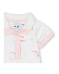 Combi-short à fermeture pressionnée en coton - Blanc & Rose