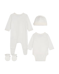 Cotton pyjama set, bodysuit, hat and mittens - Off White