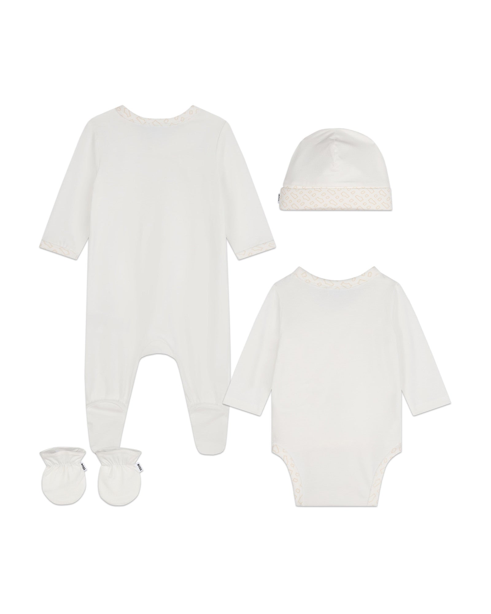 Cotton pyjama set, bodysuit, hat and mittens - Off White