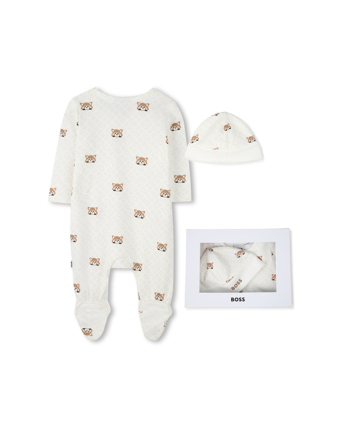 Ensemble pyjama et bonnet à imprimé monogramme en coton - Offwhite