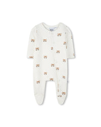 Ensemble pyjama et bonnet à imprimé monogramme en coton - Offwhite