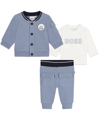 3-piece tracksuit set with cotton cardigan - Mist
