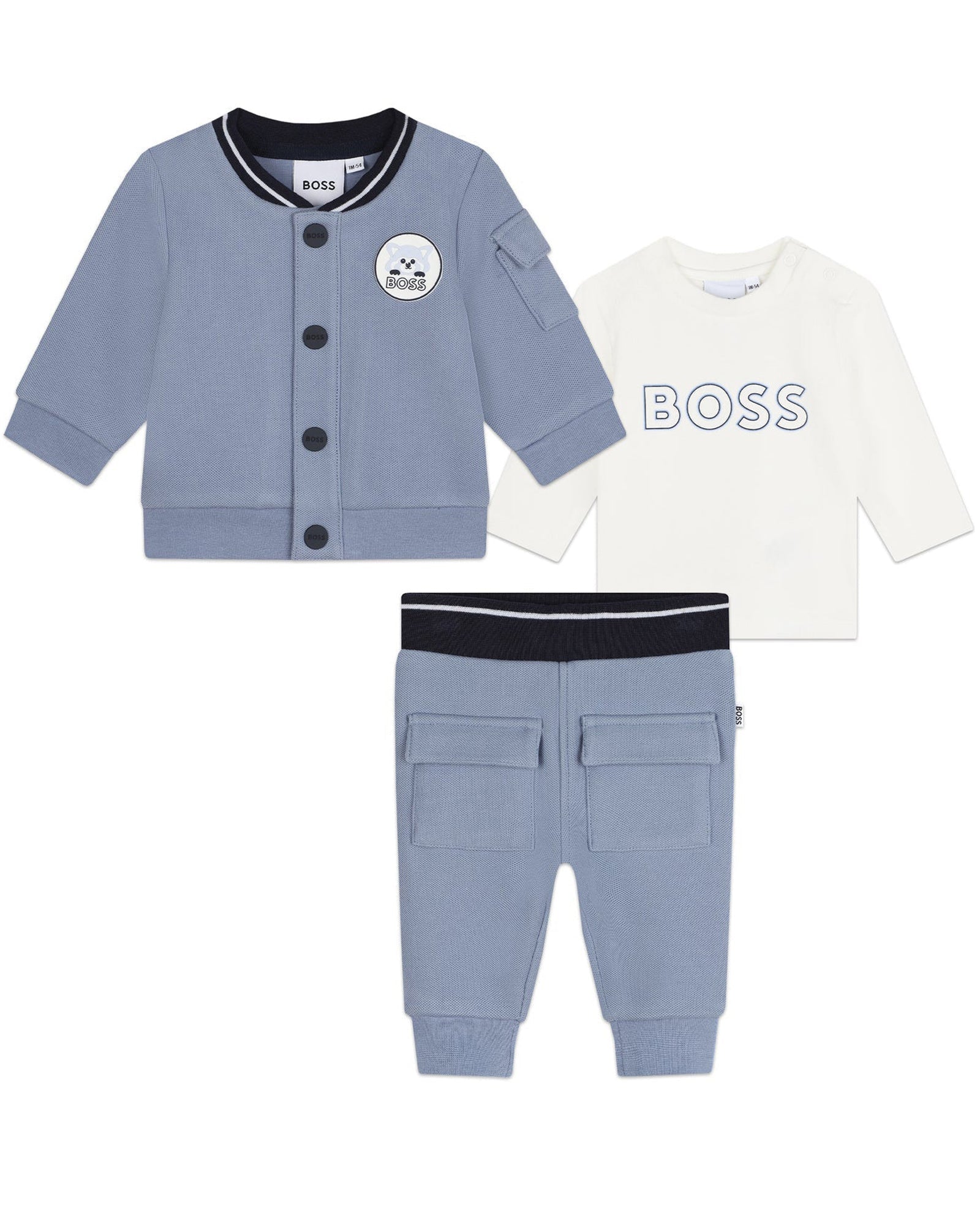 3-piece tracksuit set with cotton cardigan - Mist