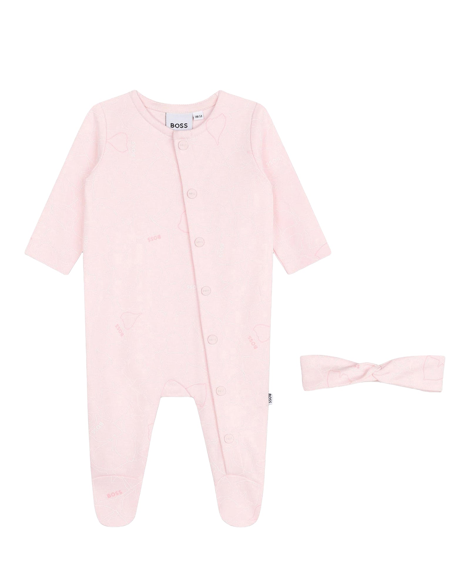 Cotton pyjama set and headband with a fun print - Baby Pink