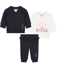 Ensemble 3 pièces avec cardigan en coton - Bleu Cargo