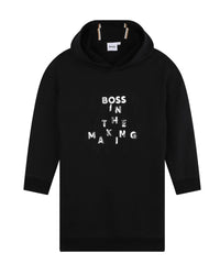 Hooded dress with cotton braids - Black