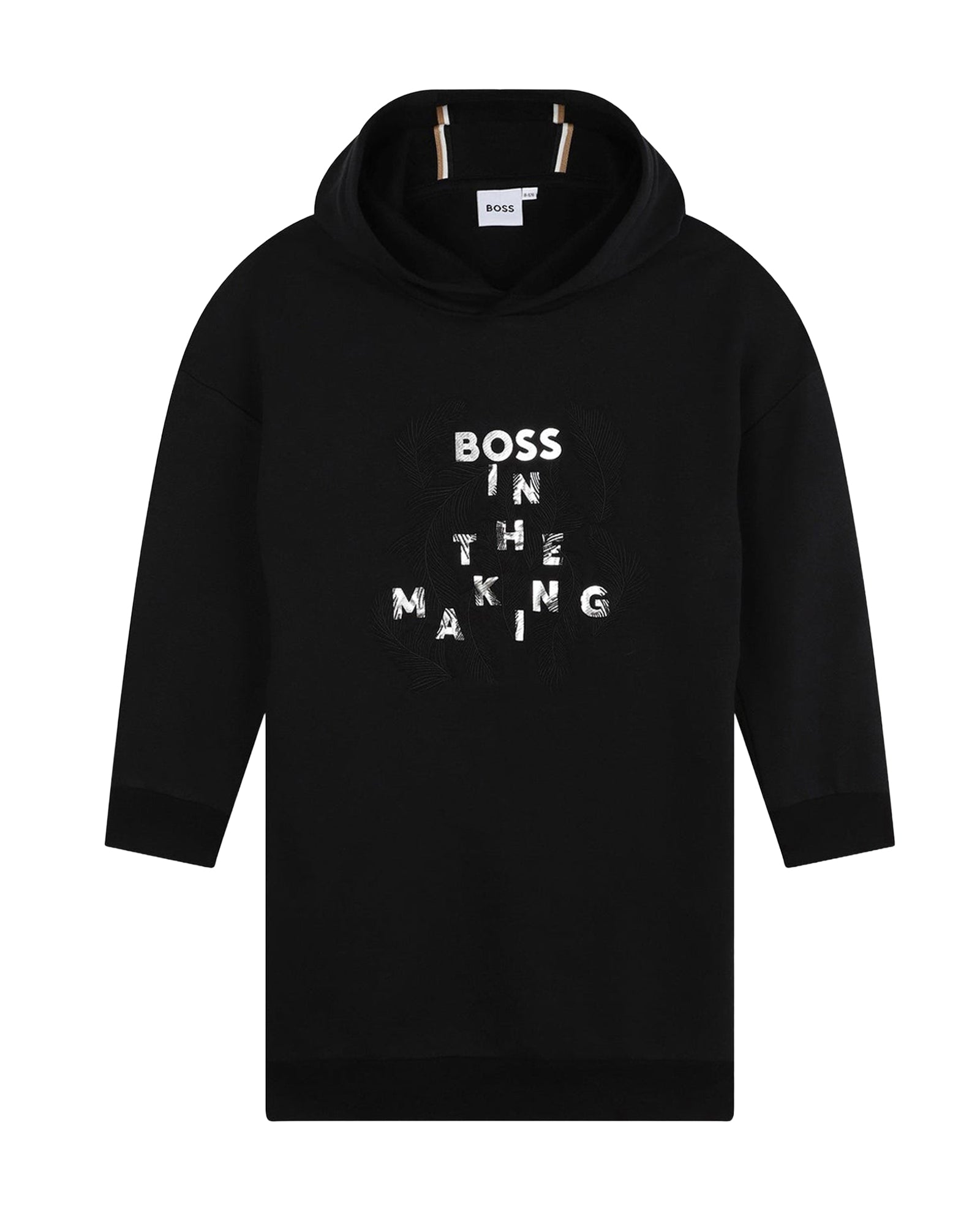 Hooded dress with cotton braids - Black