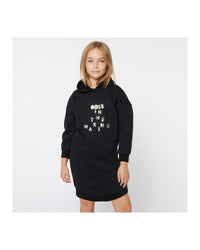 Hooded dress with cotton braids - Black