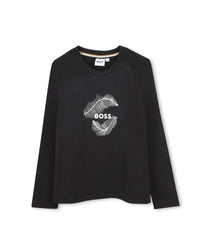 Long-sleeved T-shirt with cotton illustrations - Black