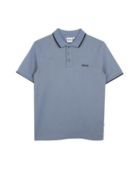 Short-sleeved cotton logo polo shirt - Mist