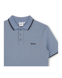 Short-sleeved cotton logo polo shirt - Mist