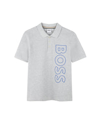 Short-sleeved cotton logo polo shirt - Mottled grey