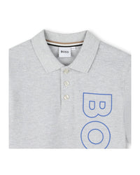 Short-sleeved cotton logo polo shirt - Mottled grey