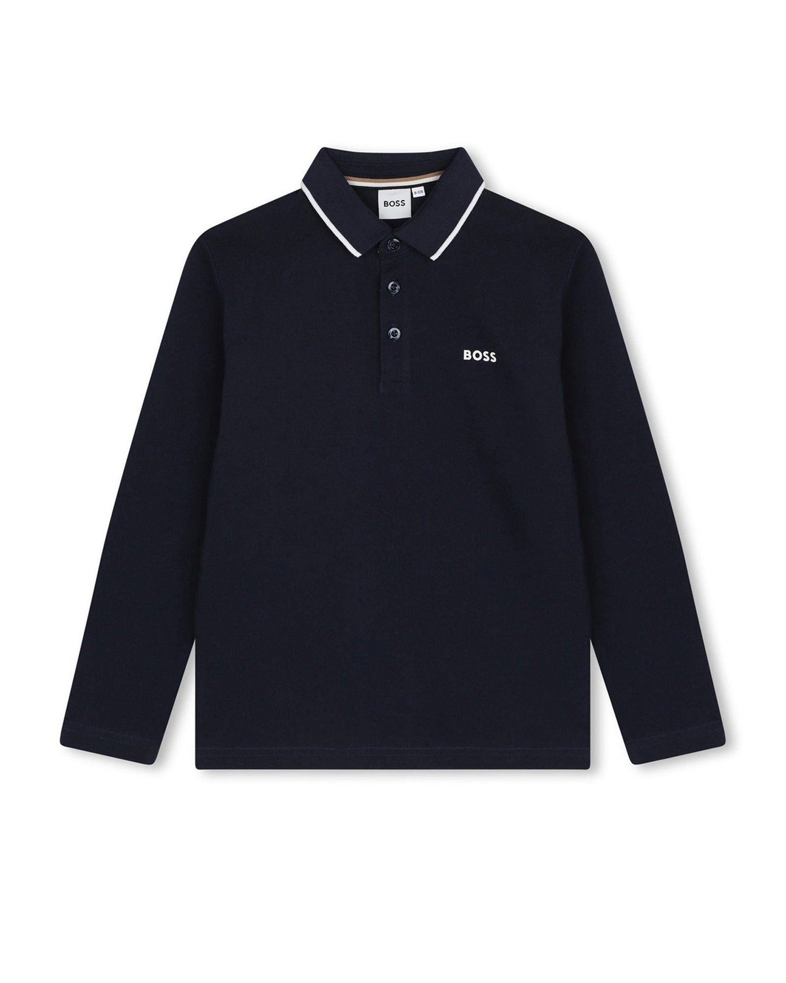 Polo à manches longues col contrasté en coton - Bleu Cargo