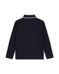 Polo à manches longues col contrasté en coton - Bleu Cargo