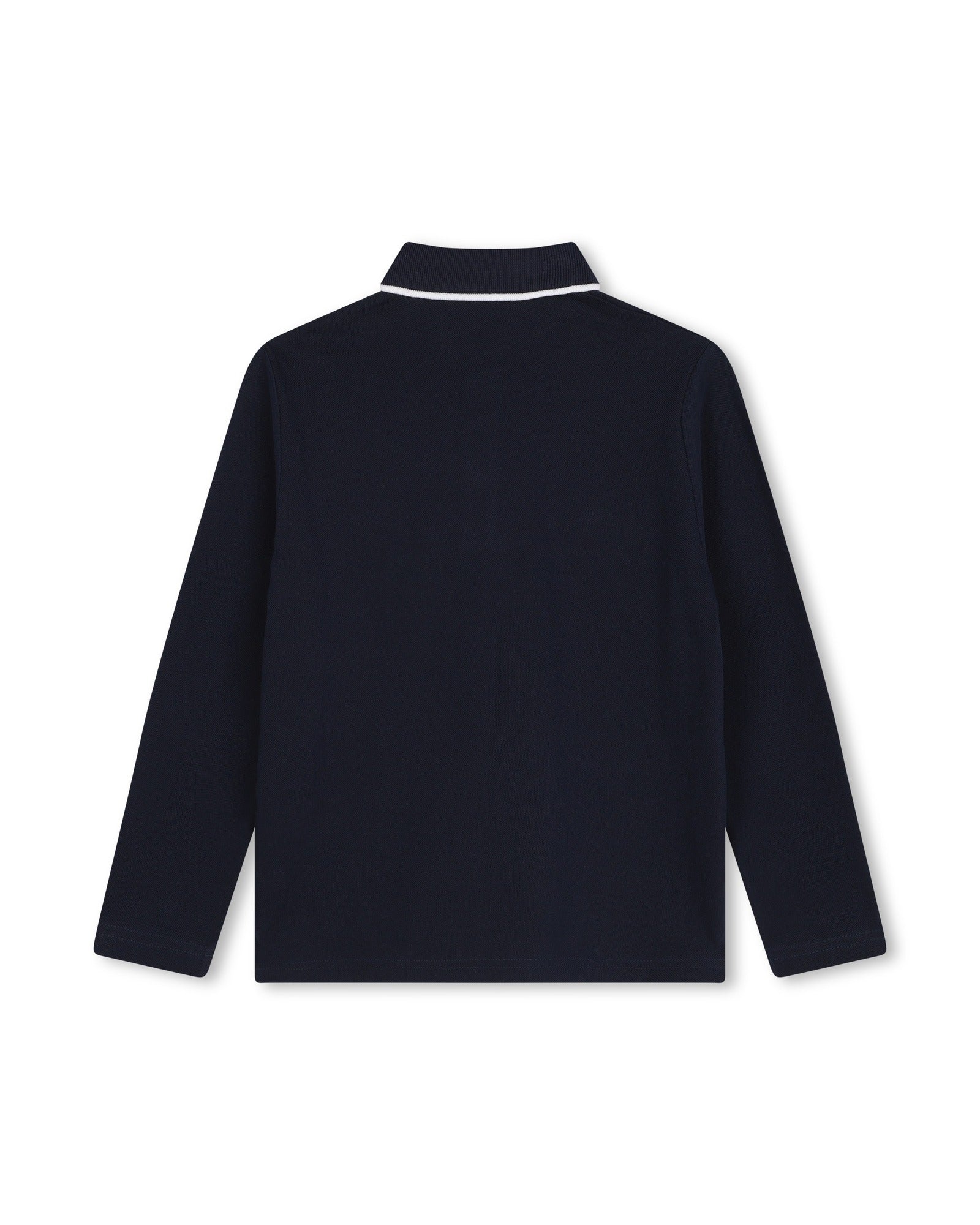 Polo à manches longues col contrasté en coton - Bleu Cargo