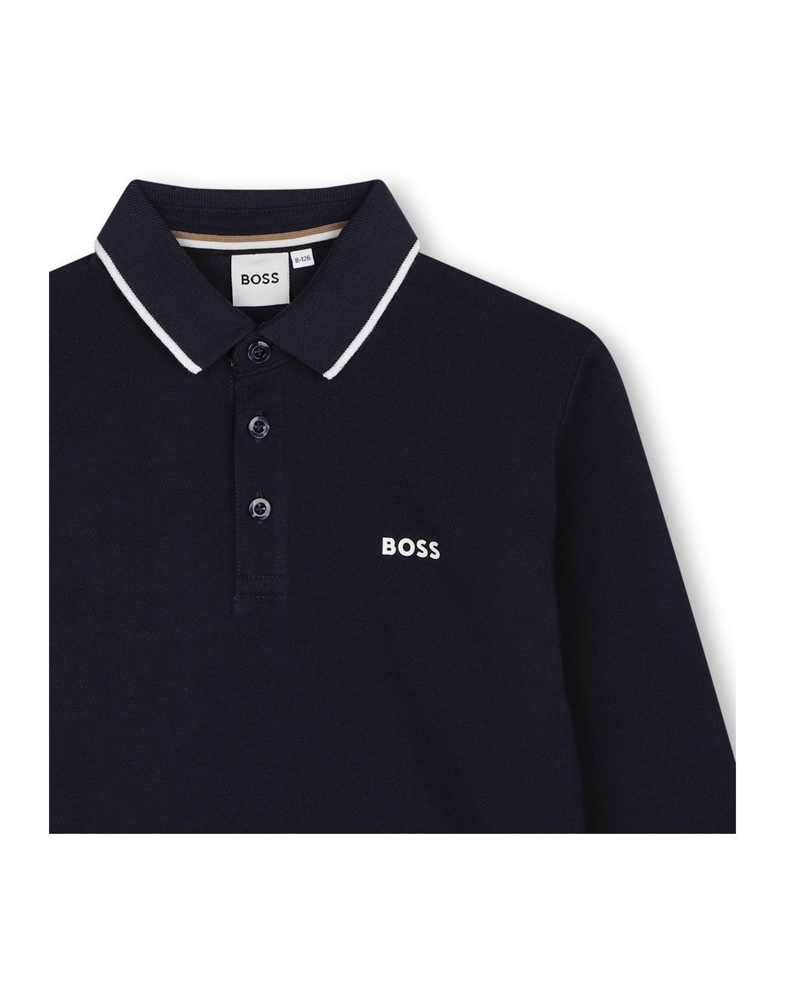 Polo à manches longues col contrasté en coton - Bleu Cargo