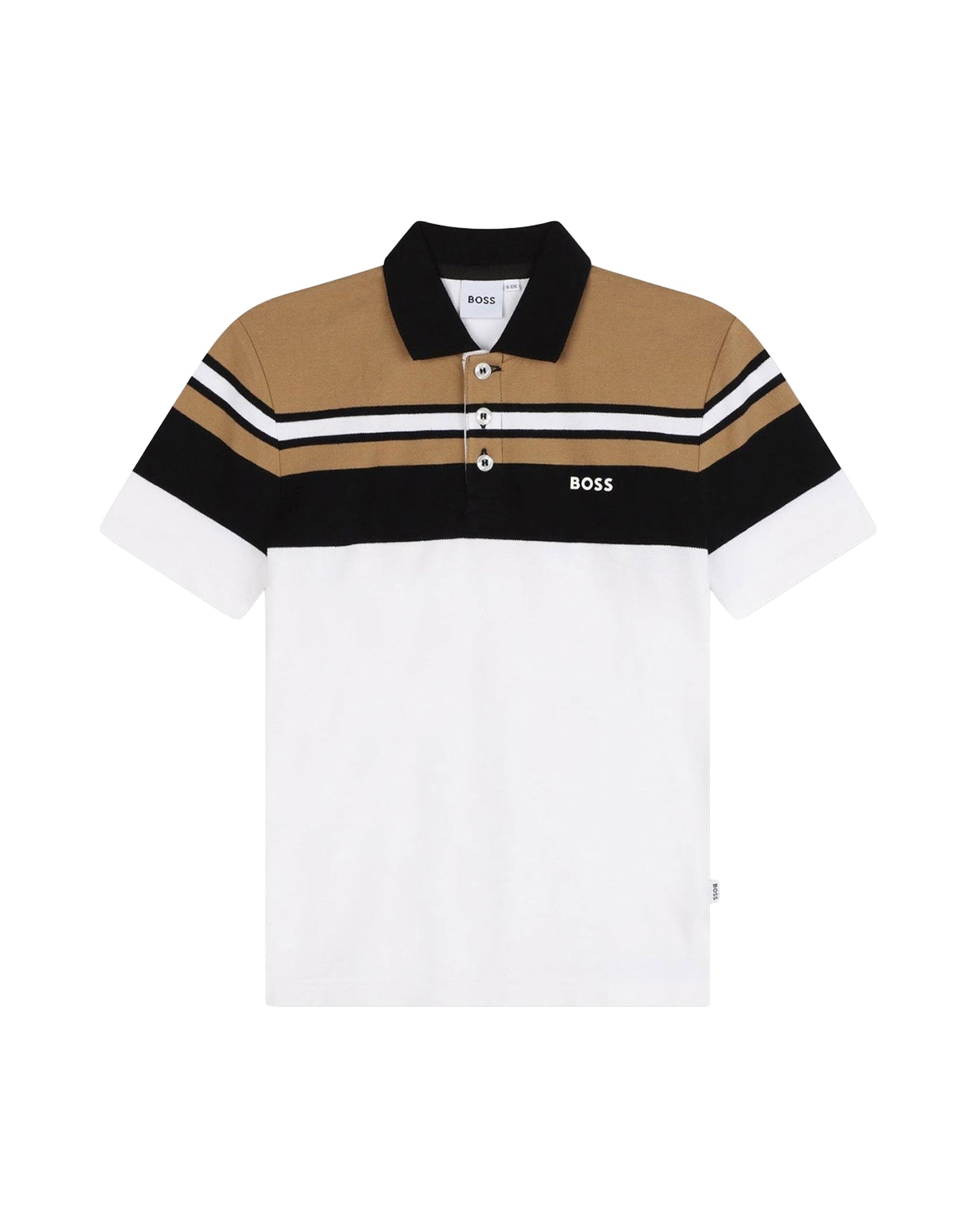 Cotton striped short-sleeved polo shirt - White