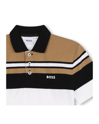Cotton striped short-sleeved polo shirt - White