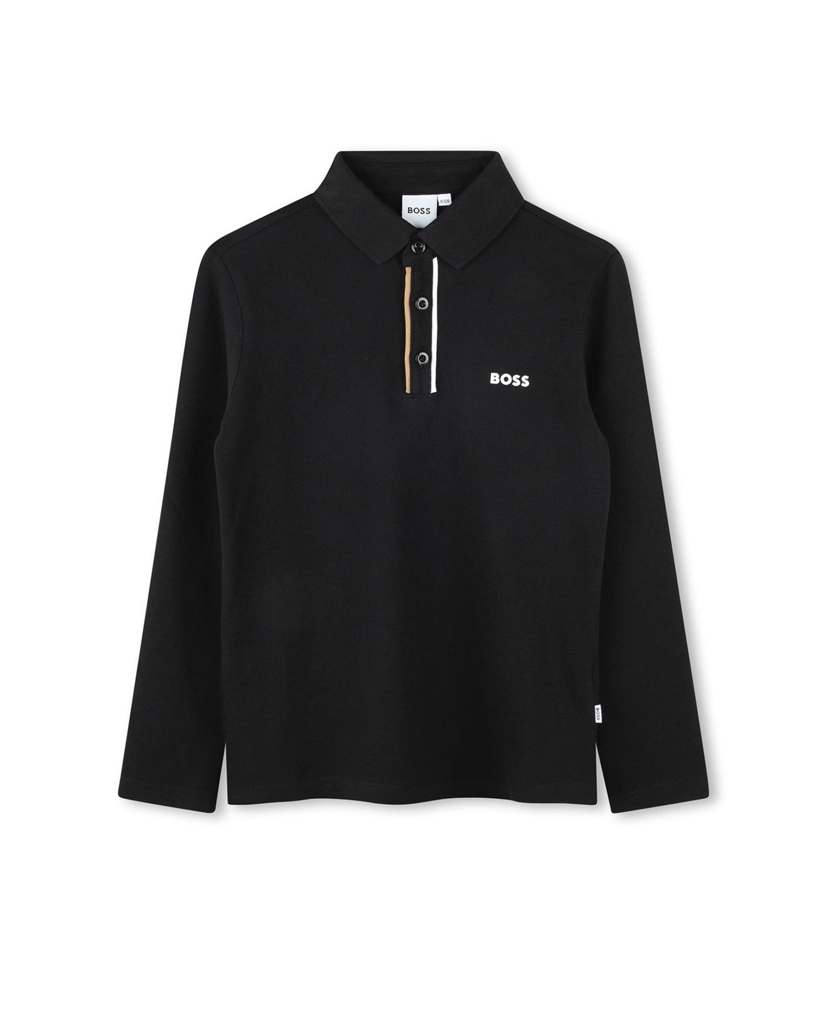 Long-sleeved cotton striped polo shirt - Black