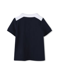 Polo à manches courtes à découpes en coton - Bleu Cargo