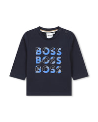 Long-sleeved cotton Multi Logo T-shirt - Cargo Blue