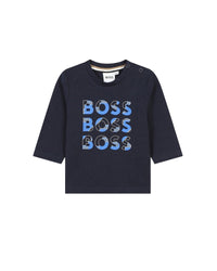 Long-sleeved cotton Multi Logo T-shirt - Cargo Blue