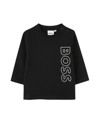 Long-sleeved cotton T-shirt with press studs - Black