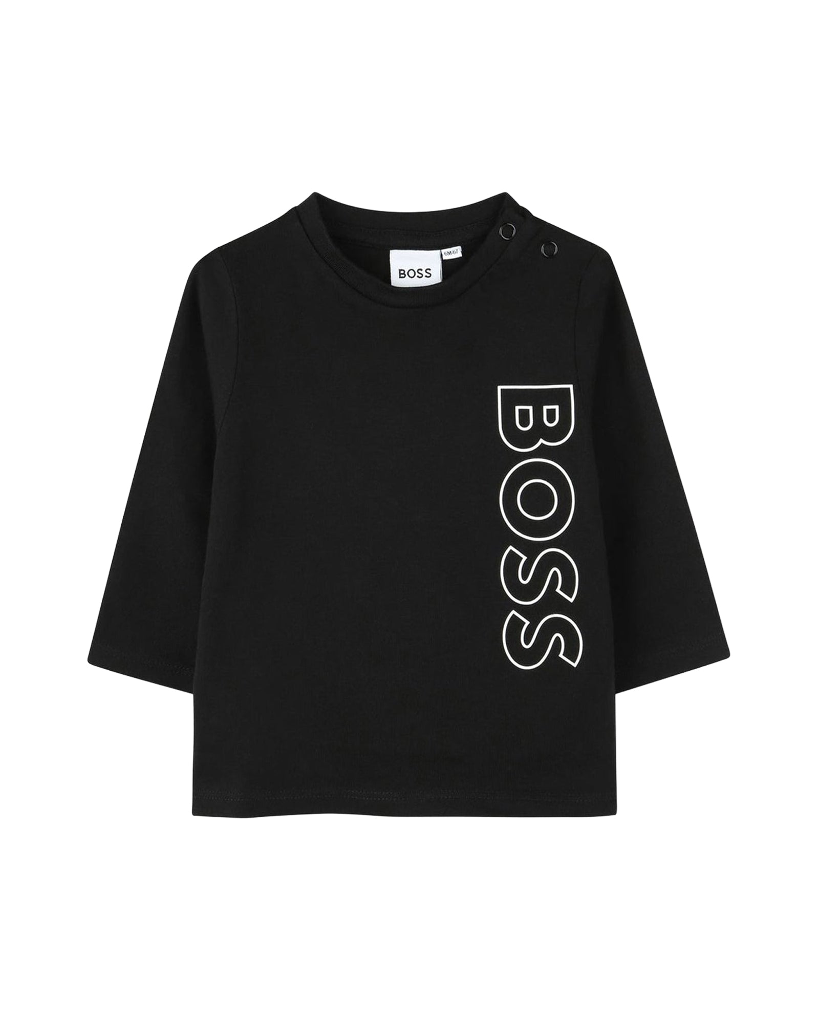 Long-sleeved cotton T-shirt with press studs - Black