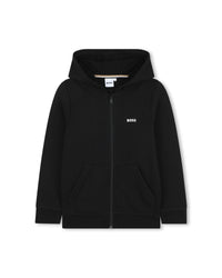 Hooded cardigan with cotton logo - Black